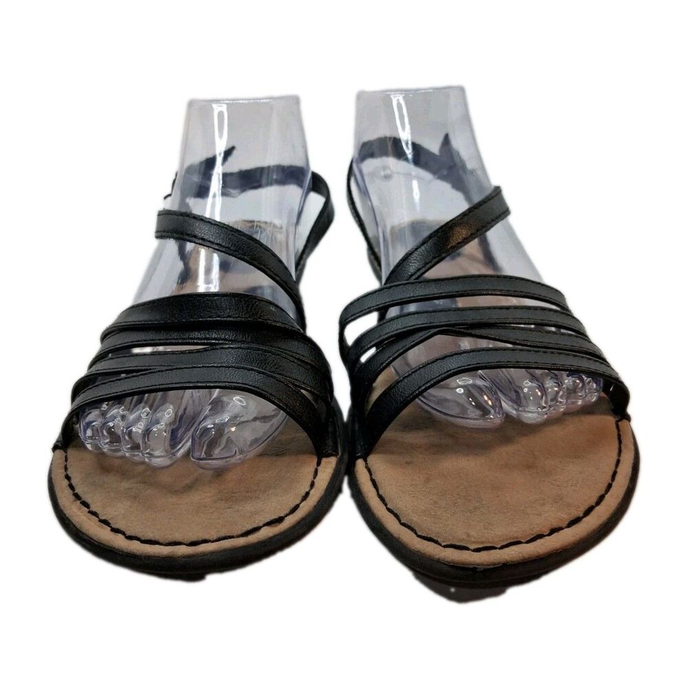 B.O.C. by Børn Black Strappy Flat Sandals Women's Size 9M Leather Comfort Casual